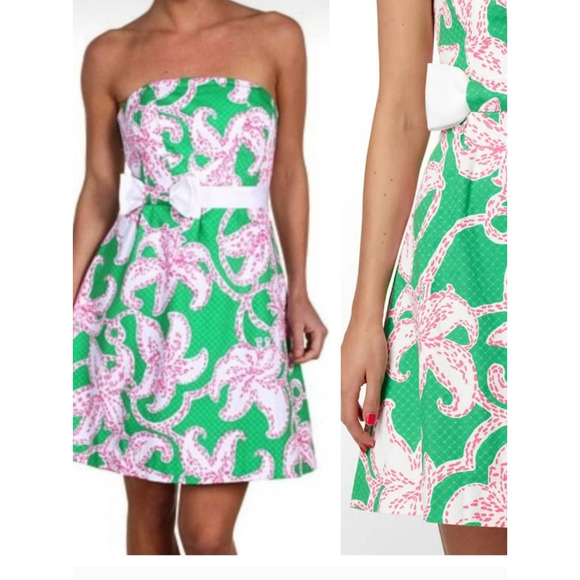 Lilly Pulitzer sz 4 AMBERLY STARFISH TWINKLE Strapless Dress EUC - Picture 3 of 8